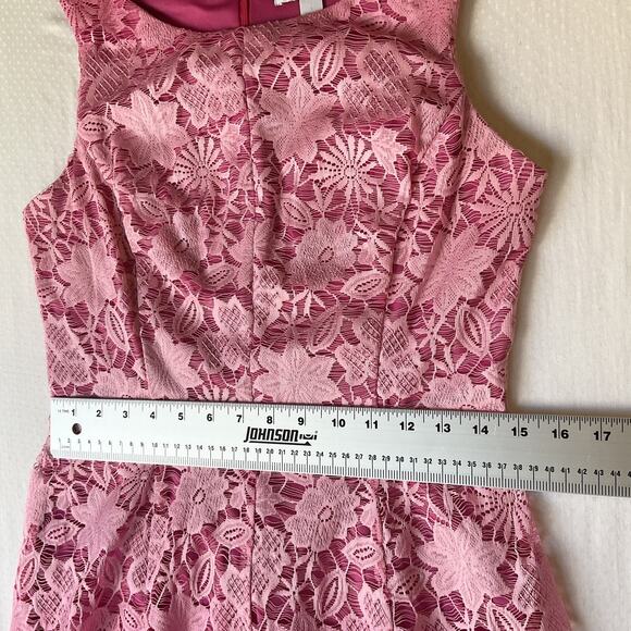 New York & Company Women Dress 6 Pink Floral Fit Flare Lace Sleeveless Boat Neck - Picture 5 of 8